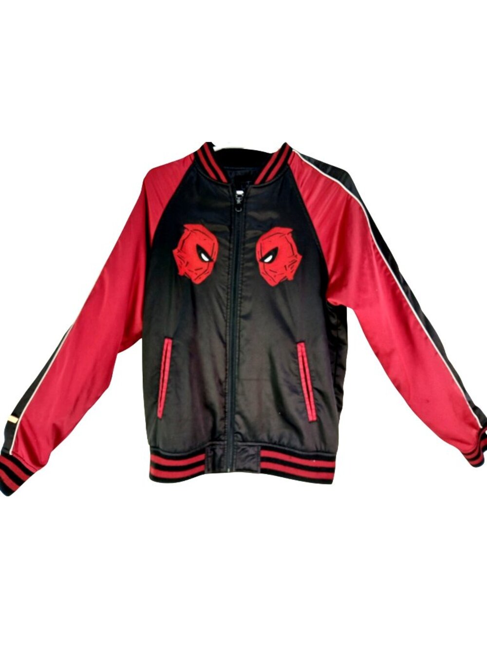 Marvel Deadpool Black & Red Bomber Jacket With Embroidered Graphics Medium Size